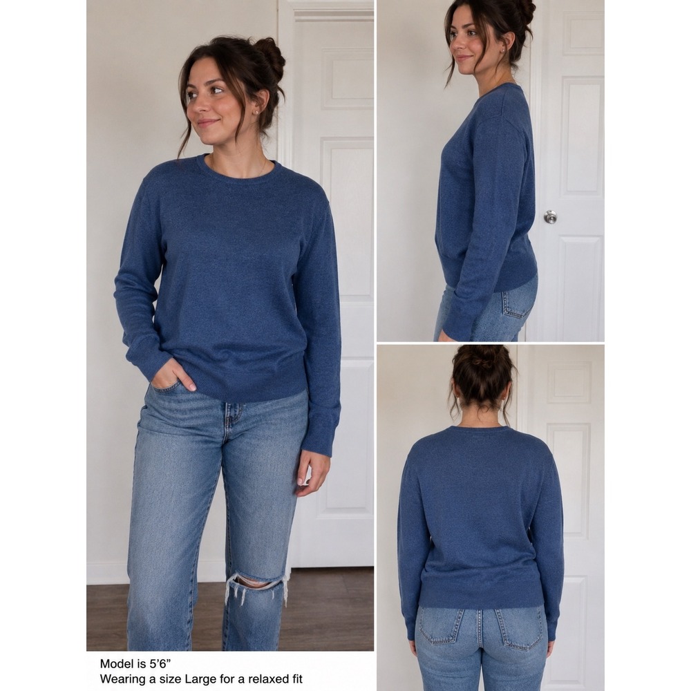 Calvin Klein Womens Blue Wool Blend Crewneck Sweater Long Sleeve Size Large